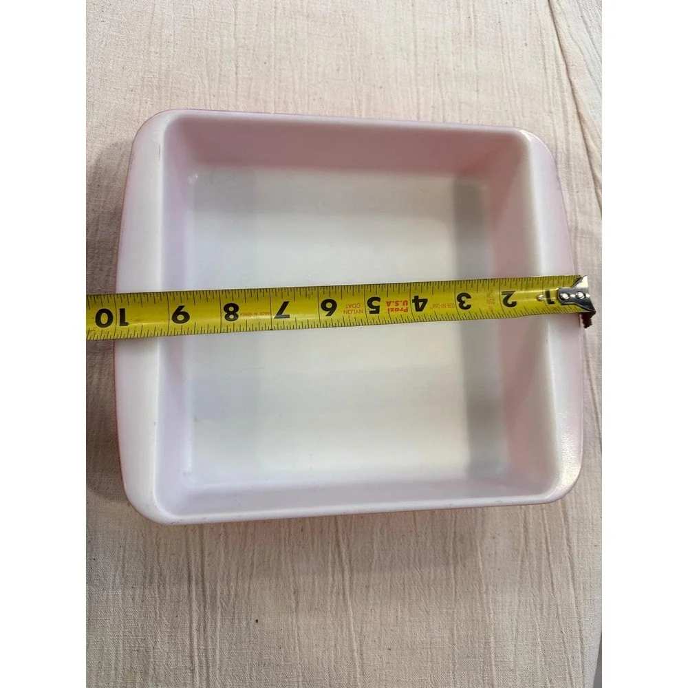 Vintage Pyrex 222 8 Inch Square Cake Dish Coral Pink Flamingo Milk Glass Oven